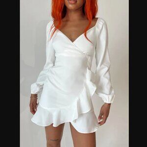 Princess Polly Josephina White Faux Wrap Long Sleeve Mini Dress 0
